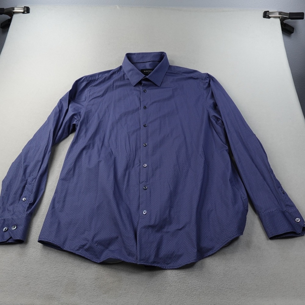Bugatchi 8 Way Stretch Shirt Mens XXL Blue Geometric Long Sleeve Button Up